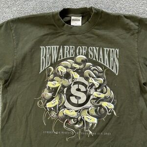 Streetwise Beware of Snakes Shirt Mens Large Olive Green Graphic Tee Los Angeles